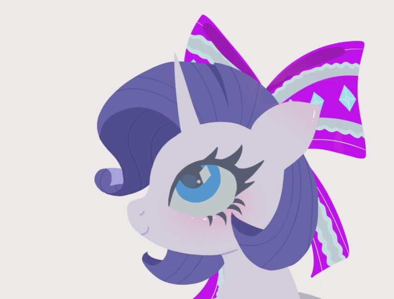 Size: 1024x776 | Tagged: safe, artist:petaltwinkle, derpibooru import, rarity, pony, unicorn, alternate hairstyle, blushing, bow, ear blush, female, hair bow, image, jpeg, looking up, mare, simple background, smiling, solo, white background, wip