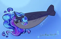 Size: 1280x819 | Tagged: safe, artist:yuyusunshine, derpibooru import, princess luna, fish, female, fish tail, horn, image, jpeg, ocean, sacabambaspis, solo, species swap, swimming, tail, underwater, wat, water