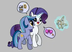 Size: 1313x942 | Tagged: safe, artist:danatron1, derpibooru import, rarity, oc, oc:spark bug, earth pony, pony, unicorn, bow, conversation, digital art, female, gold, image, mare, paint, png, speech bubble