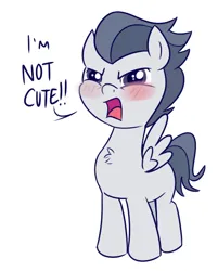 Size: 470x584 | Tagged: safe, artist:cookieboy011, derpibooru import, rumble, pegasus, pony, blatant lies, blushing, colt, cute, foal, i'm not cute, image, male, png, rumblebetes, simple background, solo, white background