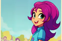 Size: 2304x1536 | Tagged: safe, derpibooru import, machine learning generated, stable diffusion, sunny starscout, equestria girls, g5, ai content, clothes, derpibooru exclusive, equestria girls-ified, generator:pony diffusion v4, image, jpeg, looking at you, prompter:siber, smiling, smiling at you, solo