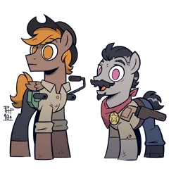 Size: 1200x1200 | Tagged: safe, artist:wandrevieira1994, derpibooru import, oc, oc:calamity, oc:railright, unofficial characters only, earth pony, pegasus, pony, fallout equestria, battle saddle, gun, image, png, simple background, transparent background, weapon