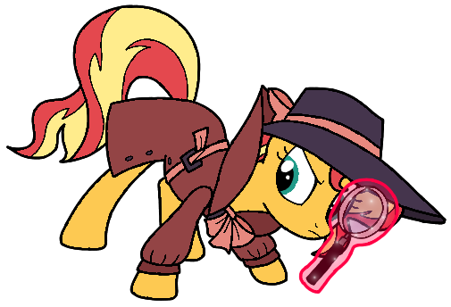 Size: 505x344 | Tagged: safe, artist:noikincade67, derpibooru import, sunset shimmer, pony, unicorn, clothes, detective, detective shimmer, fedora, hat, image, magnifying glass, png, simple background, solo, transparent background, trenchcoat