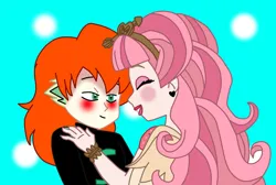 Size: 1080x725 | Tagged: safe, derpibooru import, spike, human, blushing, c.a. cupid, cupike, hug, human spike, humanized, image, new look, orange hair, png