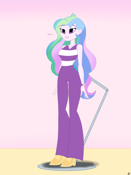 Size: 2900x3866 | Tagged: safe, artist:diegosagiro, derpibooru import, princess celestia, equestria girls, assisted exposure, doll, dollified, english, female, image, inanimate tf, jpeg, pedestal, principal celestia, solo, toy, transformation, undressing, watch, wristwatch