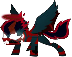 Size: 1559x1242 | Tagged: safe, artist:yamston, derpibooru import, oc, oc:lance greenfield, unofficial characters only, demon, demon pony, original species, pony, fanfic:living the dream, apollyon form, blood, collar, fanfic art, glow, glowing eyes, gritted teeth, halo, horns, image, mane of fire, png, simple background, solo, spread wings, super form, teeth, transparent background, wings