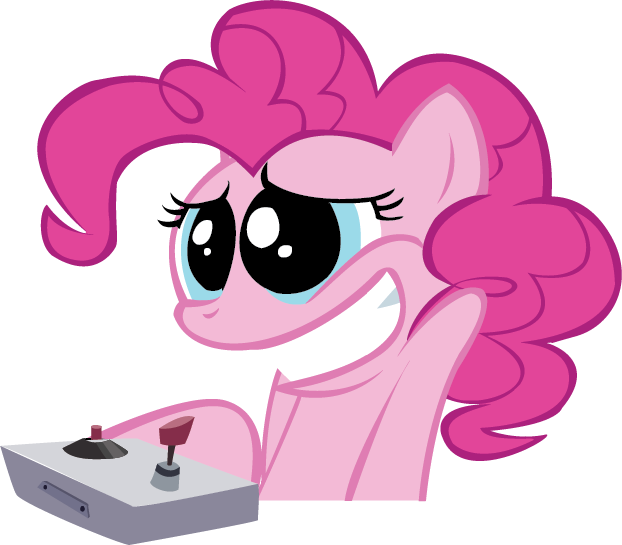 Size: 622x545 | Tagged: safe, artist:baron-kettell, artist:polygonical, derpibooru import, pinkie pie, earth pony, pony, adventure ponies, arcade stick, big eyes, big grin, bipedal, bust, female, grin, image, mare, nervous, nervous grin, png, simple background, smiling, solo, transparent background, vector