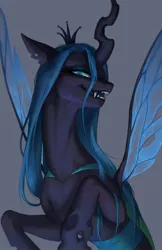 Size: 1331x2048 | Tagged: safe, artist:inarimayer, derpibooru import, queen chrysalis, changeling, changeling queen, belly, concave belly, crown, fangs, female, gray background, image, jewelry, jpeg, lidded eyes, lighting, looking at you, narrowed eyes, open mouth, open smile, raised hoof, raised hooves, rearing, regalia, shading, simple background, sinister smile, slim, slit pupils, smiling, smiling at you, solo, spread wings, sternocleidomastoid, teeth, wings