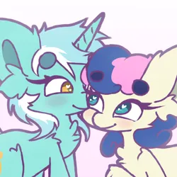 Size: 2000x2000 | Tagged: safe, artist:myth_cryptid, derpibooru import, bon bon, lyra heartstrings, sweetie drops, earth pony, pony, unicorn, female, heart, heart eyes, high res, image, lesbian, looking at each other, looking at someone, lyrabon, mare, nuzzling, png, raised hoof, shipping, simple background, smiling, song cover, wingding eyes