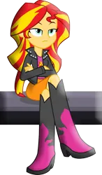 Size: 526x900 | Tagged: safe, derpibooru import, sunset shimmer, equestria girls, rainbow rocks, 3d, bacon, boots, clothes, female, females only, food, image, meat, png, shoes, solo, solo female, sunset, sunshine