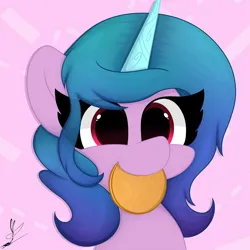 Size: 3000x3000 | Tagged: safe, artist:daftramms, derpibooru import, izzy moonbow, pony, unicorn, g5, cute, fanart, food, image, pancakes, png, solo