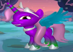 Size: 309x220 | Tagged: safe, derpibooru import, editor:incredibubbleirishguy, oc, oc:chris kirksey, unofficial characters only, alicorn, 3d, alicorn oc, blue wings, cgi, crown, delet this, hoof shoes, horn, image, jewelry, pink mane, pink tail, png, princess, princess shoes, purple, regalia, tail, wings