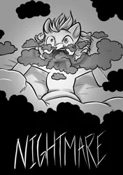 Size: 705x1002 | Tagged: semi-grimdark, artist:smirk, derpibooru import, oc, unnamed oc, unofficial characters only, bed, black and white, grayscale, image, monochrome, nightmare, pillow, png, smoke, solo