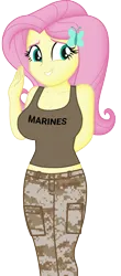 Size: 1017x2319 | Tagged: safe, artist:ah96, artist:edy_january, artist:tharn666, derpibooru import, editor:ah96, fluttershy, human, equestria girls, equestria girls series, breasts, busty fluttershy, butterfly hairpin, call of duty, camouflage, clothes, image, looking at you, marine, marines, military, png, simple background, smiling, smiling at you, soldier, solo, stupid sexy fluttershy, tanktop, transparent background, usmc