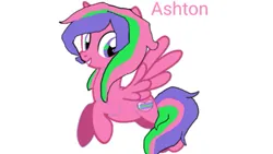 Size: 621x350 | Tagged: safe, derpibooru import, oc, oc:ashton, unofficial characters only, alicorn, pony, base used, image, multicolored eyes, multicolored hair, multicolored tail, pink coat, png, pride, pride flag, simple background, smiling, solo, tail, text, trigender, trigender pride flag, white background