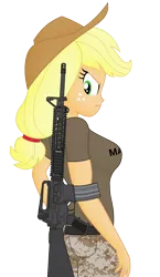 Size: 2163x3742 | Tagged: safe, artist:ah96, artist:edy_january, artist:tharn666, derpibooru import, edit, editor:ah96, vector edit, applejack, human, equestria girls, angry, applejack's hat, assault rifle, breasts, busty applejack, clothes, cowboy hat, gun, hat, image, link in description, looking at you, m16, m16a4, marine, marines, military, military uniform, png, rifle, shirt, simple background, soldier, solo, stupid sexy applejack, t-shirt, transparent background, uniform, usmc, vector, weapon