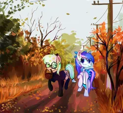 Size: 1368x1258 | Tagged: safe, derpibooru import, oc, oc:hasegawa kazumi, oc:reastiegon, unofficial characters only, earth pony, pony, autumn, best friends, cute, duo, female, image, mare, png