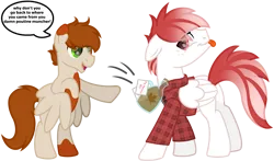 Size: 5800x3400 | Tagged: safe, artist:ponkus, derpibooru import, oc, oc:coffee spots, oc:deepest apologies, pegasus, pony, image, male, png, simple background, size difference, stallion, syrup, transparent background