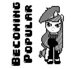 Size: 775x684 | Tagged: safe, artist:baron-kettell, artist:polygonical, derpibooru import, rarity, pony, unicorn, season 2, sweet and elite, 8-bit, beatnik rarity, becoming popular, beret, clothes, female, front view, game boy, grayscale, hat, image, jpeg, looking at you, mare, monochrome, pixel art, simple background, solo, song cover, sweater, white background