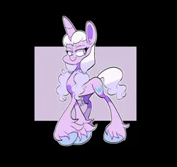 Size: 1350x1276 | Tagged: safe, artist:galaxydream22, derpibooru import, pony, unicorn, g5, alternate universe, female, horn, image, jpeg, lidded eyes, looking back, mare, opaline arcana, race swap, redesign, signature, smiling, solo, tail, unshorn fetlocks