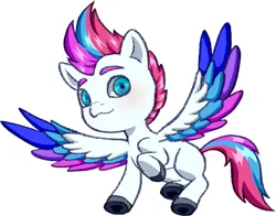 Size: 1085x849 | Tagged: safe, artist:dklmsoda, derpibooru import, zipp storm, pegasus, pony, g5, blushing, chibi, female, hoof heart, image, looking at you, low angle, mare, png, simple background, solo, spread wings, tail, underhoof, white background, wings