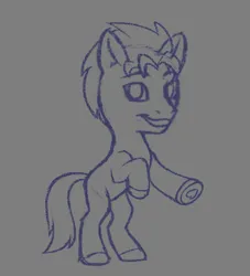 Size: 734x809 | Tagged: safe, artist:dklmsoda, derpibooru import, hitch trailblazer, earth pony, pony, g5, chibi, gray background, hoof heart, image, looking at you, male, monochrome, png, rearing, simple background, sketch, smiling, solo, stallion, tail, underhoof, wip