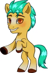 Size: 662x1003 | Tagged: safe, alternate version, artist:dklmsoda, derpibooru import, hitch trailblazer, earth pony, pony, g5, chibi, colored, hoof heart, image, looking at you, male, png, rearing, simple background, smiling, solo, stallion, tail, underhoof, white background