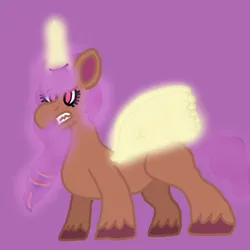 Size: 750x750 | Tagged: safe, artist:mintwhistle, derpibooru import, sunny starscout, alicorn, pony, g5, my little pony: a new generation, angry, artificial horn, artificial wings, atg 2023, augmented, female, glow, glowing horn, glowing mane, glowing tail, glowing wings, gritted teeth, horn, image, magic, magic horn, magic wings, mane stripe sunny, mare, medibang paint, newbie artist training grounds, no catchlights, pink eyes, png, purple background, race swap, rage, red eyes, red eyes take warning, simple background, solo, spread wings, sunny starscout is not amused, sunnycorn, tail, teeth, this will end in death, this will end in pain, this will end in tears, this will end in tears and/or death, this will not end well, unamused, unshorn fetlocks, wings