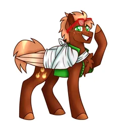 Size: 1188x1186 | Tagged: safe, artist:artistcoolpony, derpibooru import, oc, oc:golden flare, ponified, unofficial characters only, pegasus, pony, bandage, broken bone, broken wing, cast, clothes, colored hooves, colored wings, freckles, image, injured, png, shirt, short tail, simple background, sling, solo, sunglasses, tail, transparent background, wings
