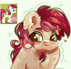 Size: 4000x3893 | Tagged: safe, artist:colorbrush, derpibooru import, roseluck, earth pony, pony, blushing, bust, ear fluff, heart, image, png, portrait, screencap reference, smiling, solo