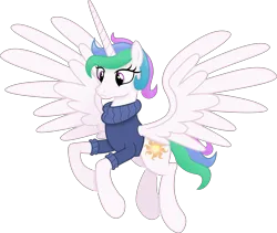 Size: 7125x6020 | Tagged: safe, artist:anime-equestria, derpibooru import, princess celestia, alicorn, pony, :3, alternate hairstyle, clothes, female, horn, image, png, short mane, simple background, smiling, solo, sweater, transparent background, turtleneck, vector, wings