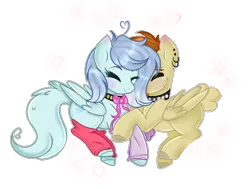 Size: 782x592 | Tagged: safe, artist:angellightyt, derpibooru import, oc, unofficial characters only, pegasus, pony, base used, choker, clothes, colored hooves, duo, ear piercing, earring, eyes closed, female, image, jewelry, leg warmers, mare, oc x oc, pegasus oc, piercing, png, shipping, simple background, smiling, spiked choker, transparent background, wings