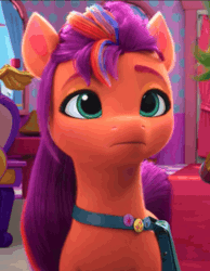 Size: 838x1082 | Tagged: safe, derpibooru import, screencap, sunny starscout, earth pony, pony, g5, my little pony: make your mark, spoiler:g5, spoiler:my little pony: make your mark, spoiler:my little pony: make your mark chapter 4, spoiler:mymc04e01, animated, bag, bridlewoodstock, faic, female, fluttershy's cutie mark, frown, gif, image, looking down, mane melody (location), mare, my little pony: make your mark chapter 4, rainbow dash's cutie mark, sad, saddle bag, solo, sunny sadscout, twilight sparkle's cutie mark