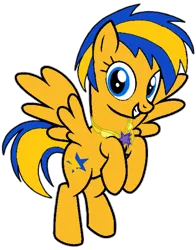 Size: 600x765 | Tagged: safe, artist:noikincade67, derpibooru import, oc, oc:flare spark, unofficial characters only, pegasus, backwards cutie mark, element of harmony, flying, image, looking at you, png, simple background, smiling, smiling at you, solo, spread wings, transparent background, wings