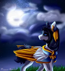 Size: 2724x3000 | Tagged: safe, artist:hell-fire13, derpibooru import, oc, unofficial characters only, pegasus, pony, cloud, colored wings, eyelashes, female, full moon, image, looking back, mare, moon, outdoors, pegasus oc, png, signature, solo, two toned wings, wings