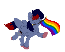 Size: 981x793 | Tagged: safe, alternate version, artist:euspuche, derpibooru import, oc, oc:dawn chaser, unofficial characters only, pegasus, pony, alternate character, animated, colored hooves, commission, dancing, eyes closed, flag, flag waving, gay, gay pride flag, gif, happy, image, male, mouth hold, pegasus oc, pride, pride flag, pride month, simple background, smiling, solo, solo male, stallion, tail, transparent background, two toned mane, two toned tail, walking, wings, ych result