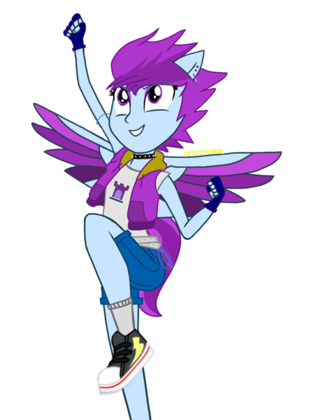 Size: 1060x1440 | Tagged: safe, artist:kylexisliner, derpibooru import, human, equestria girls, equestria girls series, g5, run to break free, spoiler:eqg series (season 2), clothes, converse, female, image, jacket, jumping, png, ponied up, shirt, shoes, smiling, solo, spread wings, vector, wings, zoom zephyrwing