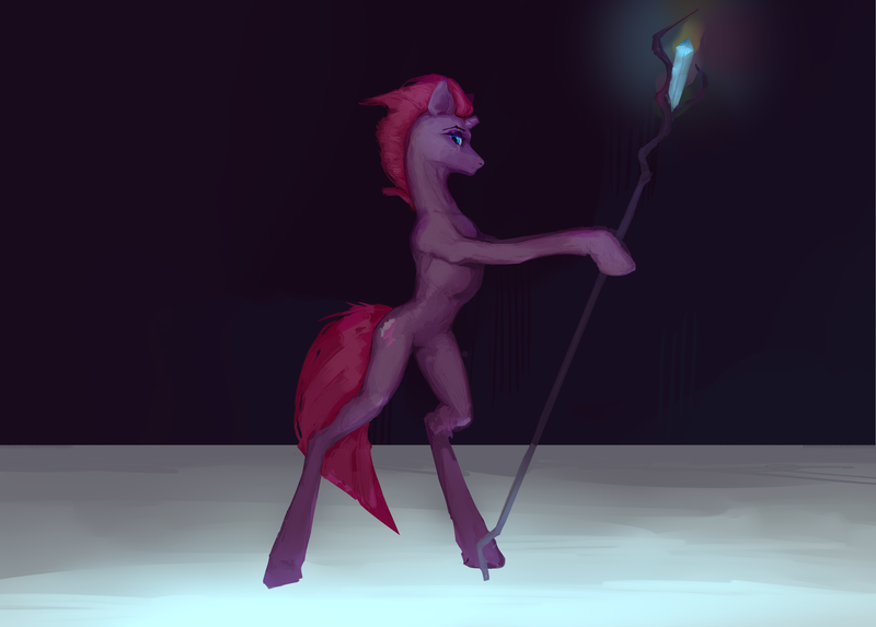Size: 6470x4631 | Tagged: safe, artist:gemm, derpibooru import, tempest shadow, pony, unicorn, bipedal, broken horn, eye scar, facial scar, horn, image, png, rampant, scar, side view, sinister, solo, staff, staff of sacanas