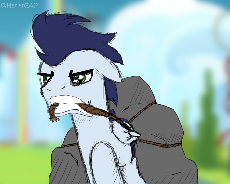 Size: 2500x2000 | Tagged: safe, artist:harleneap, derpibooru import, soarin', pegasus, pony, atg 2023, gritted teeth, image, newbie artist training grounds, png, pulling, rock, rope, solo, teeth