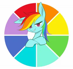 Size: 1949x1857 | Tagged: safe, artist:noupu, derpibooru import, rainbow dash, pegasus, pony, art challenge, color wheel, crossed hooves, faic, female, grin, image, jpeg, lidded eyes, looking at you, mare, one ear down, simple background, smiling, smiling at you, smug, smugdash, solo, white background