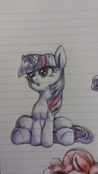 Size: 720x1280 | Tagged: safe, artist:nekubi, derpibooru import, twilight sparkle, pony, unicorn, adorkable, cute, dork, female, image, jpeg, lined paper, mare, sitting, sketch, traditional art, unicorn twilight