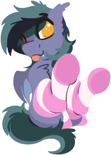 Size: 947x1315 | Tagged: safe, artist:rhythmpixel, derpibooru import, oc, oc:scrimmy, unofficial characters only, bat pony, pony, :p, bat pony oc, bat wings, chest fluff, clothes, ear fluff, fangs, gift art, heterochromia, image, male, pixel art, png, pony oc, simple background, socks, solo, striped socks, thigh highs, tongue out, transparent background, wings