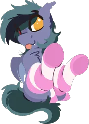 Size: 947x1315 | Tagged: safe, artist:rhythmpixel, derpibooru import, oc, oc:scrimmy, unofficial characters only, bat pony, pony, :p, bat pony oc, bat wings, chest fluff, clothes, ear fluff, fangs, gift art, heterochromia, image, male, pixel art, png, pony oc, simple background, socks, solo, striped socks, thigh highs, tongue out, transparent background, wings