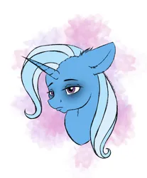 Size: 1746x2110 | Tagged: safe, artist:sweetpea-and-friends, derpibooru import, trixie, pony, unicorn, bags under eyes, ear fluff, ears, eyebrows, eyelashes, female, floppy ears, frown, horn, image, mare, nostrils, png, purple eyes, snout, solo, two toned mane, unicorn horn