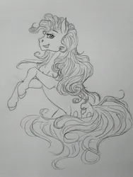 Size: 2448x3264 | Tagged: safe, artist:crazyaniknowit, derpibooru import, pinkie pie, pony, image, jpeg, monochrome, solo, traditional art