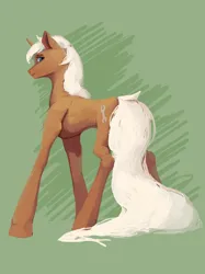 Size: 2940x3924 | Tagged: safe, artist:gemm, derpibooru import, silver spanner, pony, unicorn, abstract background, green background, image, long tail, looking back, png, simple background, solo, tail