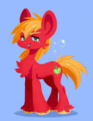 Size: 1683x2189 | Tagged: safe, artist:1an1, derpibooru import, big macintosh, earth pony, pony, big ears, bubble, cheek fluff, chest fluff, ears, eyebrows, eyelashes, fetlock tuft, freckles, furrowed brow, g4, green eyes, hooves, image, lidded eyes, looking at you, male, messy mane, nostrils, open mouth, orange tail, png, smiling, smiling at you, solo, stallion, tail, unshorn fetlocks