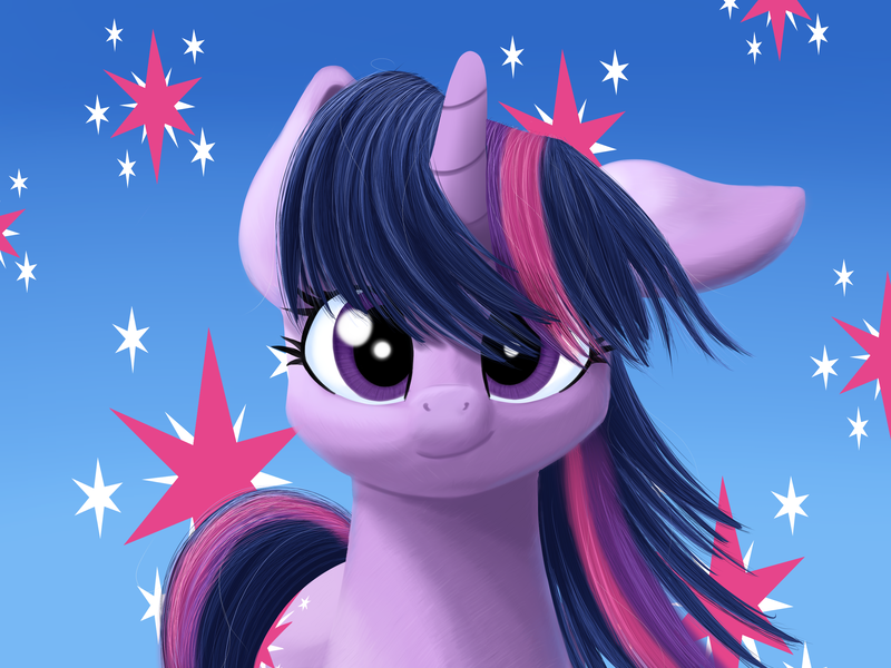 Size: 3200x2400 | Tagged: safe, artist:stellardust, derpibooru import, twilight sparkle, pony, unicorn, abstract background, bust, derpibooru exclusive, female, floppy ears, gradient background, high res, image, lineless, looking at you, mare, one ear down, png, portrait, redraw, solo