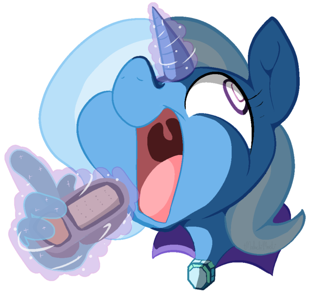 Size: 993x940 | Tagged: safe, artist:malachimoet, derpibooru import, trixie, pony, unicorn, crackers, food, hand, image, insanity face, magic, magic hands, meme, open mouth, peanut butter, peanut butter crackers, png, solo