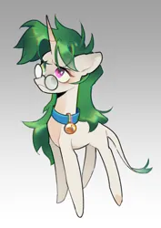 Size: 4960x7015 | Tagged: safe, artist:nevsky beer, derpibooru import, oc, oc:sugarstar, pony, unicorn, collar, glasses, image, looking up, messy hair, png, solo, standing, tired